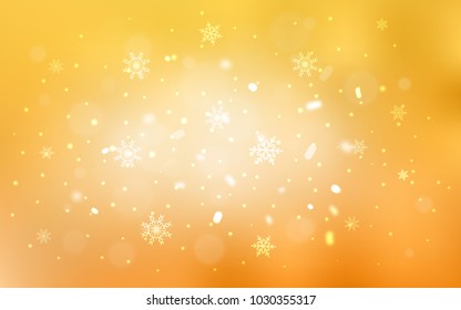 Light Yellow vector cover with beautiful snowflakes. Blurred decorative design in xmas style with snow. The pattern can be used for new year leaflets.