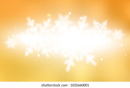Light Yellow vector cover with beautiful snowflakes. Snow on blurred abstract background with gradient. New year design for your ad, poster, banner.