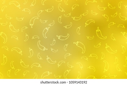 Light Yellow vector cover with chili peppers. peppers on blurred abstract background with colorful gradient. Doodle design for your business advert of cafes.