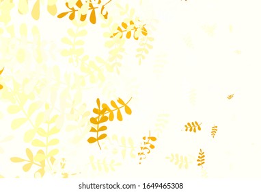 Light Yellow vector doodle background with leaves. Blurred decorative design in Indian style with leaves. New design for your business.
