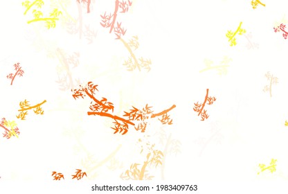 Light Yellow vector doodle background with branches. Colorful illustration in doodle style with leaves, branches. Hand painted design for web, wrapping.