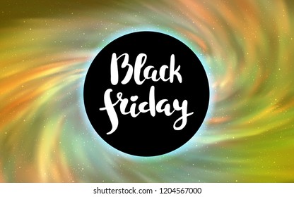 Light Yellow vector layout with a black hole, universe. Gradient colorful illustration with a black hole, stars. Backdrop for super sales on Black Friday.