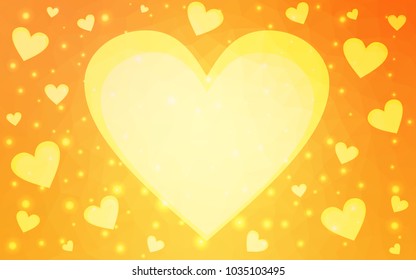 Light Yellow vector love background with heart. Paper note. Valentine's greeting polygonal card. Triangular illustration for your business. Stock template for your design.