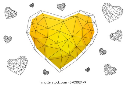 Light Yellow vector love background with heart. Paper note. Valentine's greeting polygonal card. Triangular illustration for your business. Stock template for your design.