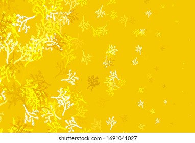 Obra natural vectorial amarillo claro con sakura. Doodles sobre fondo blanco. Una textura nueva para el diseño de papel pintado.
