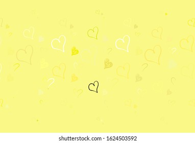 Light Yellow vector pattern with colorful hearts. Decorative design with hearts in simple style . Design for celebrating of Valentine Day.