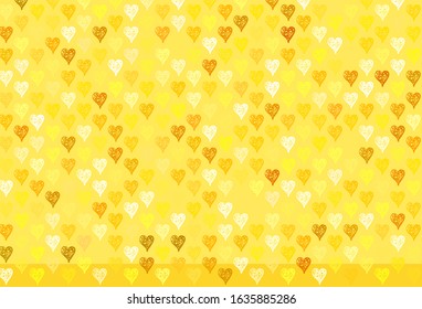 Light Yellow vector pattern with colorful hearts. Beautiful celebration style hearts on abstract illustration. Pattern for valentine's ad, booklets.