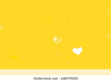 Light Yellow vector pattern with colorful hearts. Shining illustration with hearts on abstract template. Pattern for marriage gifts, congratulations.
