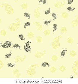 Light Yellow vector seamless abstract design with leaves and flowers. Doodle illustration of leaves and flowers in Origami style. Hand painted design for web, leaflet, textile.