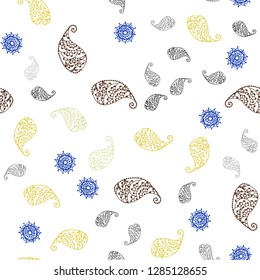 Light Yellow vector seamless abstract background with leaves and flowers. Decorative design in Indian style on white background. Texture for window blinds, curtains.