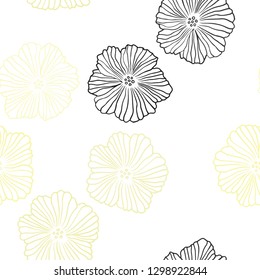 Light Yellow vector seamless abstract background with flowers. Doodle illustration of flowers in Origami style. Design for wallpaper, fabric makers.
