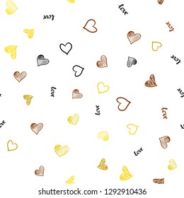 Light Yellow vector seamless backdrop with phrase LOVE YOU, hearts. Illustration with phrase LOVE YOU, hearts for valentine's day. Texture for window blinds, curtains.