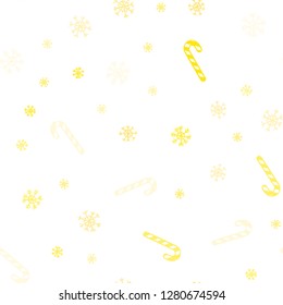 Light Yellow vector seamless background with sweet xmas lollipops.