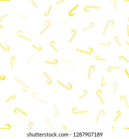 Light Yellow vector seamless background with sweet xmas lollipops.