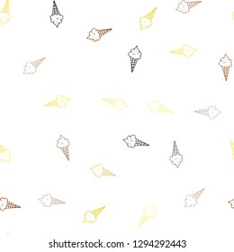 Light Yellow vector seamless background with ice-cream cones. Set of abstract ice-cream cones with colorful gradient. Pattern for menu of cafes and restaurants.