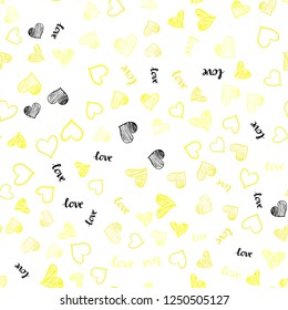 Light Yellow vector seamless cover with quote LOVE YOU, hearts. Illustration with phrase LOVE YOU, hearts for valentine's day. Design for textile, fabric, wallpapers.