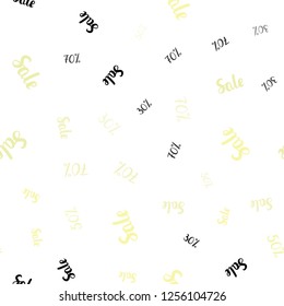 Light Yellow vector seamless cover with symbols of 30, 50, 70 % sales. Shining colorful illustration with isolated selling prices. Pattern for ads, posters, banners of sales.