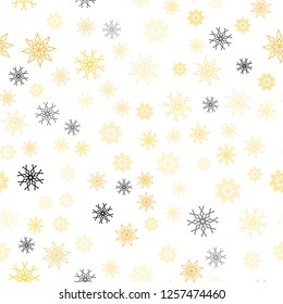 Light Yellow vector seamless cover with beautiful snowflakes. Blurred decorative design in xmas style with snow. Pattern for design of window blinds, curtains.