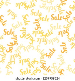 Light Yellow vector seamless cover with symbols of 70, 90 % sales. Colored words of sales with gradient on white background. Template for season sales, shopping ads.