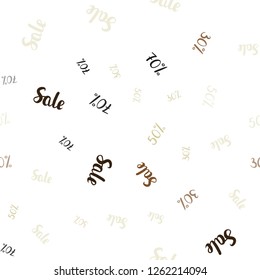 Light Yellow vector seamless cover with symbols of 30, 50, 70 % sales. Colored words of sales with gradient on white background. Pattern for ads, posters, banners of sales.