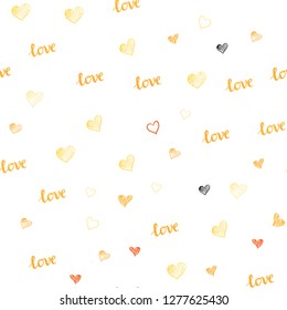 Light Yellow vector seamless cover with quote LOVE YOU, hearts. Illustration with phrase LOVE YOU, hearts for valentine's day. Pattern for trendy fabric, wallpapers.
