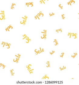 Light Yellow vector seamless cover with symbols of sales. Colored words of sales with gradient on white background. Pattern for ads, posters, banners of sales.