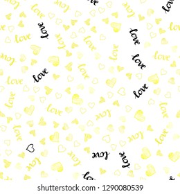 Light Yellow vector seamless cover with quote LOVE YOU, hearts. Colorful illustration with quote LOVE YOU, hearts. Pattern for trendy fabric, wallpapers.
