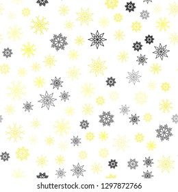 Light Yellow vector seamless cover with beautiful snowflakes. Modern geometrical abstract illustration with crystals of ice. Template for business cards, websites.