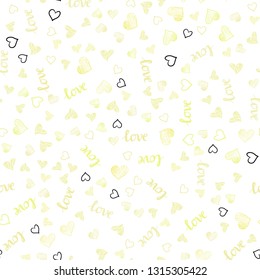 Light Yellow vector seamless cover with quote LOVE YOU, hearts. Illustration with phrase LOVE YOU, hearts for valentine's day. Pattern for trendy fabric, wallpapers.