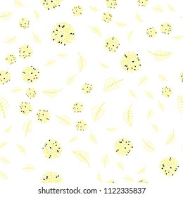 Light Yellow vector seamless doodle template with leaves and flowers. Leaves and flowers with gradient on white background. Brand new design for your business.