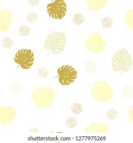 Light Yellow vector seamless doodle background with flowers, leaves. Leaves, flowers in natural style on white background. Pattern for design of fabric, wallpapers.