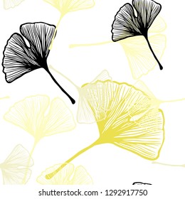 Light Yellow vector seamless doodle background with leaves. Colorful abstract illustration with leaves in doodle style. Texture for window blinds, curtains.