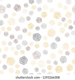 Light Yellow vector seamless doodle texture with flowers. Shining colored illustration with flowers. Design for textile, fabric, wallpapers.
