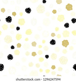 Light Yellow vector seamless doodle pattern with leaves, flowers. Leaves and flowers with gradient on white background. Pattern for trendy fabric, wallpapers.