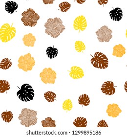 Light Yellow vector seamless doodle backdrop with flowers, leaves. Leaves and flowers with gradient on white background. Design for wallpaper, fabric makers.