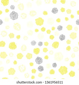 Light Yellow vector seamless doodle template with leaves, flowers. Colorful abstract illustration with leaves in doodle style. Design for textile, fabric, wallpapers.