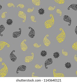 Light Yellow vector seamless elegant wallpaper with leaves and flowers. Glitter abstract illustration with leaves and flowers. Pattern for wallpapers and coloring books.