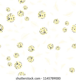 Light Yellow vector seamless elegant background with leaves and flowers. Abstract illustration with leaves, flowers in doodles style. Template for backgrounds of cell phones.