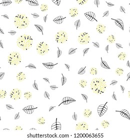 Light Yellow vector seamless elegant pattern with leaves, flowers. Modern abstract illustration with leaves and flowers. Pattern for design of fabric, wallpapers.