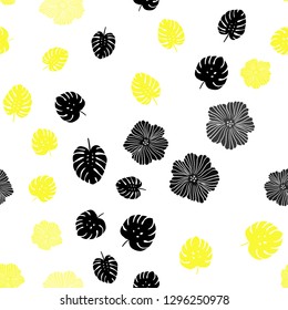Light Yellow vector seamless elegant pattern with flowers, leaves. Illustration with doodles on abstract template. Pattern for trendy fabric, wallpapers.