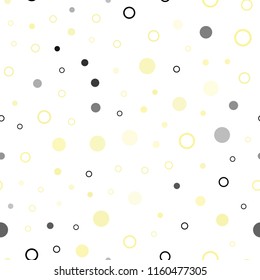 Light Yellow vector seamless layout with circle shapes. Glitter abstract illustration with blurred drops of rain. Pattern for design of fabric, wallpapers.