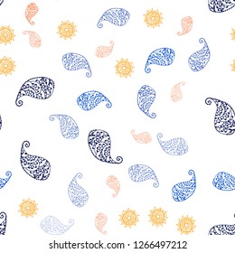 Light Yellow vector seamless natural backdrop with leaves and flowers. Colorful illustration in doodle style with leaves, flowers. Pattern for design of fabric, wallpapers.