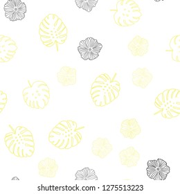 Light Yellow vector seamless natural artwork with flowers, leaves. Shining colored illustration with leaves and flowers. Texture for window blinds, curtains.