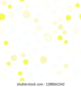Light Yellow vector seamless natural backdrop with leaves, flowers. Shining colored illustration with leaves and flowers. Template for business cards, websites.