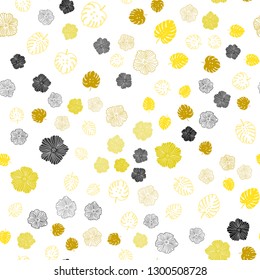 Light Yellow vector seamless natural artwork with leaves, flowers. Illustration with doodles on abstract template. Texture for window blinds, curtains.