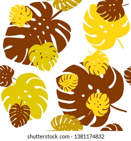 Light Yellow vector seamless natural background with leaves. A vague abstract illustration with leaves in doodles style. Texture for window blinds, curtains.