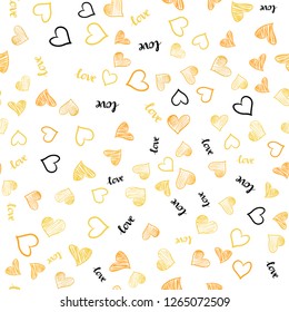 Light Yellow vector seamless pattern with phrase LOVE YOU, hearts. Colorful illustration with quote LOVE YOU, hearts. Pattern for trendy fabric, wallpapers.