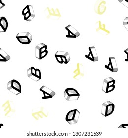 Light Yellow vector seamless pattern with 3D ABC symbols. Modern geometrical illustration with 3D ABC english symbols. Texture for window blinds, curtains.