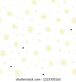 Light Yellow vector seamless template with ice snowflakes. Shining colorful illustration with snow in christmas style. Pattern for design of window blinds, curtains.