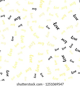 Light Yellow vector seamless template with text LOVE YOU. Decorative design in doodle style with text LOVE YOU. Design for textile, fabric, wallpapers.